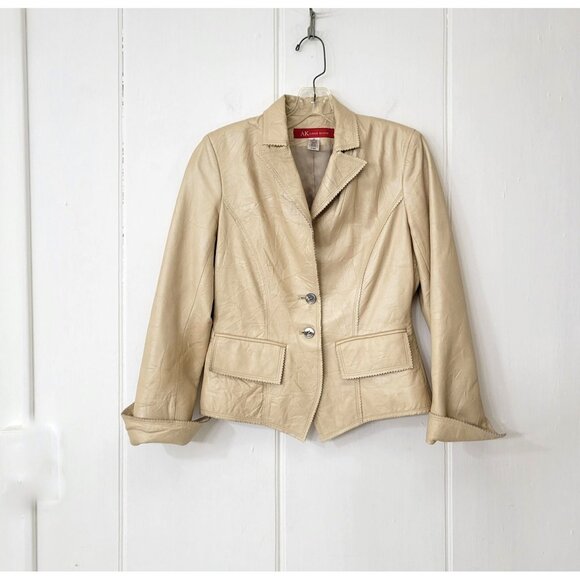 Anne Klein Jackets & Blazers - Anne Klein Champagne Leather Pinked Edge Short Jacket